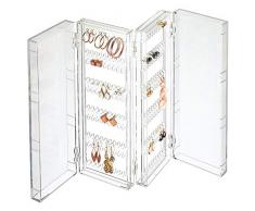 mDesign Organizador de Pendientes Plegable para la cómoda, el Lavabo o el tocador – Caja Plegable Porta Joyas para Pendientes de Todo Tipo – Colgador de Pendientes Compacto de plástico – Transparente