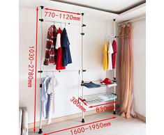 SoBuy® Sistema de perchero extensible,perchero telescópico,L(1600-1950mm) xA(1030-2780mm), metal y plástico, color blanco, FRG34, ES