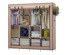 UDEAR Armario de Ropa de Tela y Tubo Metal para Ropa Organizador Ropero Plegable Colgar (Marrón)