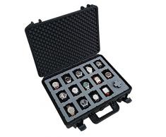 MC-CASES® - Caja para Relojes con Espacio para 14 Piezas - Maletín de Viaje Impermeable y con un Cierre Seguro - Máxima protección - Fabricada en Alemania
