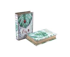 CAPRILO Set de 2 Cajas Libro Decorativas de Madera Selvático. Cajas Multiusos. Joyeros. Regalos Originales. Decoración Hogar. 5 x 24 x 16 cm.