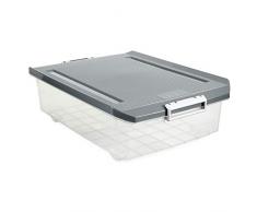 Tatay 1151222 Caja de Almacenamiento Multiusos Bajo Cama con Tapa, 32 l de Capacidad, Plástico Polipropileno Libre de BPA, Transparente con Tapa Gris, 40 x 56 x 17,5 cm