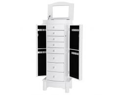 SONGMICS Armario para Joyas Espejo joyero Armario con Espejo Gran Capacidad Forrado en Terciopelo 8 Cajones Estilo nórdico y Simple Tablero MDF Blanco JBC17W