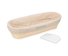 Navaris Cuenco para Levar masas Ovalado 35CM - Banetón de Tela de Lino para Pan Fruta - Cesta Multiuso de ratán - Cesto para fermentar 1KG de Masa
