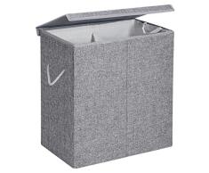 SONGMICS 142L Cesta para la Ropa, Cesta para la Colada de Tela Linenette, con Tapa Magnética y Asas, Plegable, Bolsa de Forro Extraíble, Gris LCB02G