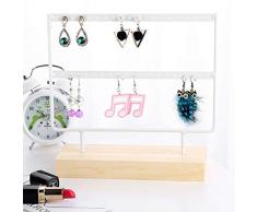 Konesky Organizador Pendientes, 29cm 2 Capas Soporte de Escritorio de Madera de Metal para Exhibición de Joyas Estante de Almacenamiento de Pendientes Colgantes (Blanco)