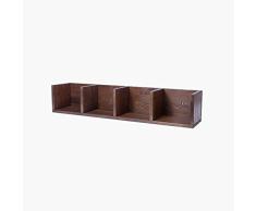 Estantes de exhibición Estante de pared de una capa de madera maciza Montado en la pared Revistero de libros Libros Gabinetes de almacenamiento Diseño deflector Evite que los artículos caigan en marró