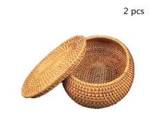 Quskto Rattan Cesta del almacenaje, Rattan pequeña Cesta del almacenaje con la Tapa Snack-Abarrotes Estante de Almacenamiento Cesta de Mimbre Inicio del Organizador del almacenaje