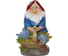 Gnomy 480-86 - Lámpara solar LED para jardín, diseño de enano con cesta de flores