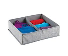 mDesign – Caja organizadora de tela (2 compartimentos) – Precioso organizador para ropa interior y accesorios – Cesta para ordenar cajones y cómodas – Color gris
