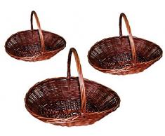 Juego de 3 Cestas Decorativas de Mimbre Ovaladas. (47 x 32 x 36 cm.)(52 x 40 x 39 cm.)(60 x 46 x 44 cm.). Complementos. Detalles de bodas, Bautizos, Comuniones y Eventos.