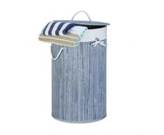 Relaxdays Cesto para Ropa Sucia Redondo Plegable con Tapa, 80 L, Bambú, Gris, 41x41x65 cm