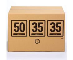 (10x) Cajas para Mudanza | Caja de Cartón TeleCajas | Onda Doble Reforzada, con Asas | 50x35x35 cms | Pack de 10 unidades
