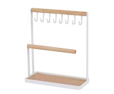 SZHTSWU Organizador colgante para joyas, 2 niveles de hierro, madera, soporte para teléfono y artículos de escritorio, organizador para collares, pulseras, pendientes, anillos y relojes, color blanco