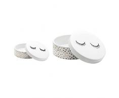 Soul Sisters Living Juego de 2 Cajas con Tapa extraíble en Color Blanco Dorado Lunares Ø11,5 X h4,5/Ø16 X H8 cm – Lashes, pestañas, Lid, Bote, niños, Almacenamiento, Juego de 2