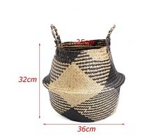 ZXXFR Servicio De Lavandería Cesta De 36X38Cm Negro Rattan Natural Canasta De Flores Jarrón Sembradora Macetas Vivero Vientre Cesta Organizador Juguetes De Paja A La Decoración del Hogar