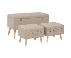 vidaXL Set Taburetes de Almacenamiento 3 Piezas Asiento Silla Sillón Banquillo Entrada Aparador Arcón Baúl Mueble Organizador Almacenaje Beige Tela
