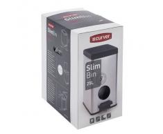 Curver Slim Bin 25L - Cubo de basura (De plástico, Negro, Plata, Plaza, Pedal)