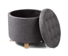 WOLTU Asiento Taburete con Espacio reposapiés (Caja, Tapa Desmontable, Asiento Acolchado de Lino, Madera Maciza, 44 x 41 cm, Color Gris Oscuro, sh19dgr