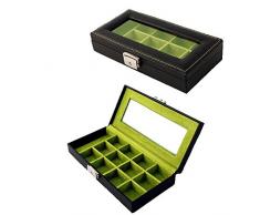 CAJA VITRINA PARA GEMELOS, ANILLOS O PENDIENTES,13 COMPATIMENTOS ANTELINA VERDE