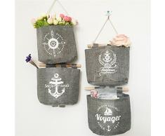 Doitsa 4pcs Bolsa de Almacenamiento Puerta suspendida Creatividad Cesta Bolsa de almacenaje Bolsa Organizador Pared Bolsas en Pared Tejido Lino y algodón Negro