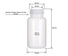 1 x 500 ml botellas de boca ancha de LDPE con cierre de rosca, botella vacía para químicos, botella de laboratorio con tapa, como recipiente de almacenamiento para laboratorio, cocina u ocio