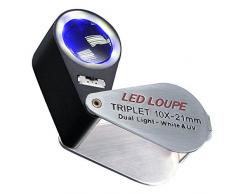 21 mm de joyero Lupa 10 X Lupa con LED y luz UV