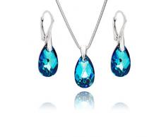 LillyMarie Conjunto de joyas para mujer plata de ley 925, con Elementos Swarovski azul, colgante con gota, con caja de joyas