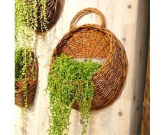 Ruier-hui 2 PCS Cestas de Mimbre Colgantes de Pared Macetas de Flores y Plantas Macetas Decorativas Canasta de Flores Hecho a Mano Decoración para Hogar