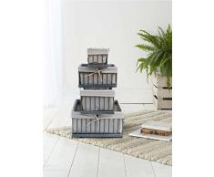 Rebecca Mobili Set 4 Cestas Madera Gris Beige Baúl de Truco Llaves Organizador Dormitorio Pasillo (Cod. RE6116)