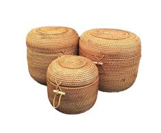 Quskto Rattan Cesta del almacenaje, Juego de 3 Rattan Barril de Almacenamiento de hidromasaje Tejida a Mano la Cesta del almacenaje de Almacenamiento Juguete Bin Inicio del Organizador del almacenaje