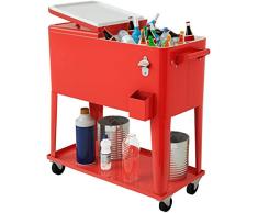 COSTWAY Carrito Nevera 76L Carro Portátil para Bebidas y Hielo con Ruedas para Exterior Patio Fiesta Terraza