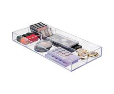mDesign organizador de maquillaje transparente - Organizador plástico con 4 compartimentos para cosméticos en el cuarto de baño o tocador