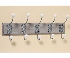 5er perchero de madera y metal de porcelana cabeza toallero de pared