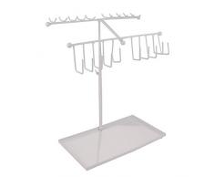 BELLE VOUS Soportes para Joyas - (42x29cm) Soporte Expositor de Joyas Metal con Bandeja Almacenamiento y 30 Ganchos - Ajustable Organizador Colgante para Collares, Pendientes, Relojes (Blanco)