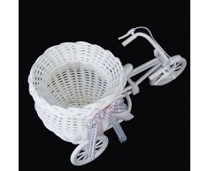 Gleader Mimbre Hecho A Mano De La Flor De Tres Ruedas Canasta De La Bicicleta Para La Decoracion De Almacenamiento Florero - Rosa Blanca