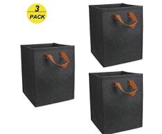 YGMX A Cestas De Almacenamiento Plegables con Mango De Cuero, Cestas De Almacenamiento De Fieltro Cesta Ordnungsbox Juguete Canasta De Almacenamiento Plegable Filzkorb,Schwarz,3teilig