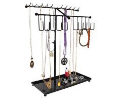 BELLE VOUS Soportes para Joyas - (42x29cm) Soporte Expositor de Joyas Metal con Bandeja Almacenamiento y 30 Ganchos - Ajustable Organizador Colgante para Collares, Pendientes, Relojes (Negro)