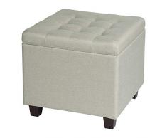 WOLTU Taburete Baúl Puff Plegable Cuadrado Caja de Almacenamiento Almacenaje Plegable Asiento para Dormitorio Tapizado en Esponja con Patas de Madera Maciza Lino Crema SH18cm