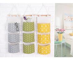 doitsa bolsa de almacenamiento puerta suspendida multifuncional impermeable creatividad cesta bolsa de almacenaje bolsa organizador pared bolsas en pared multicapa tela lino y algodón Size 68 X 20 cm (amarillo)