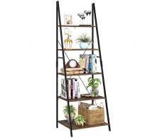 Homfa Estantería Escalera Librería de Pared Estantería Metálica para Salón Terraza Dormitorio con 5 Niveles Vintage y Negro 60x50x180cm