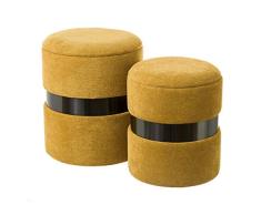 Set de 2 Puff baúl Mostaza contemporáneo de Terciopelo y Madera - LOLAhome