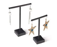 SODIAL Pendientes de AcríLico Expositor de Joyas Soporte de Rack Organizador Soporte Caso Collar Ramos Ornamento Percha T-Bar 2Pcs / Set Negro
