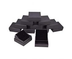 BENECREAT 12 Pack Negra Caja de Joya Caja de Cartón Craft con Almohadilla de Terciopelo Elegante para Presentación de Anillo Pendientes Collar 7.3x7.3x3cm