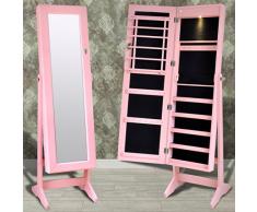 vidaXL Espejo joyero Rosa de pie con luz LED