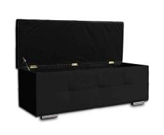 Ventadecolchones - Baúl Tapizado Selene 121 x 46 x 42 de Alto (Patas + 4cm) Color Negro con Patas cromadas