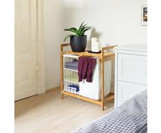 Relaxdays 10019206 cesto para la colada de bambú con linea con estante y 3 compartimentos, cesto para la ropa con bolsa para la colada de aproximadamente 40 L de tela blanca, 77 x 69,5 x 36 cm, colour beige