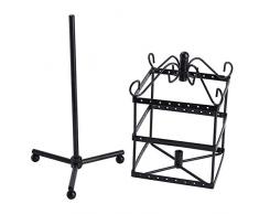 kentop - Soporte para joyas Soporte Giratorio para pendientes metal Pantalla Soporte de cadena pendientes 3 pisos 96 Agujeros 24×13cm Negro