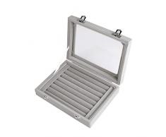 Juanya caja de joyeria joyero organizador con espejo soporte de terciopelo para pendientes collar y anillos-Gris