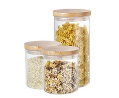 Buonostar Cajas de Almacenamiento 3 Piezas de Vidrio/Madera Natural. Un Tarro de Vidrio de borosilicato con Tapa de Madera y Junta de Silicona.
